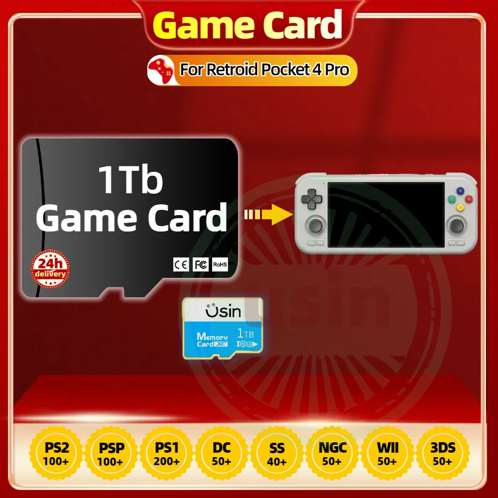 Cartões de Jogo TF para Retroid Pocket 4 Pro, RP, 3 Plus Flip, Console de Jogos Android, Playstation Retro, PS2, PSP, PS1, Jogos 3DS, Cartão SD, 1TB