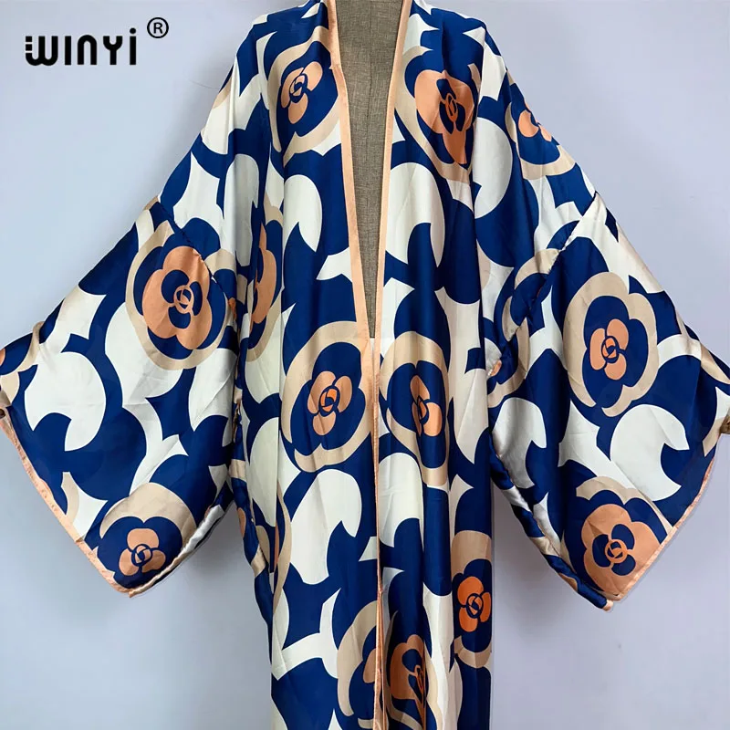 Kimono WINYI letnie kaftany z nadrukiem boho stroje kąpielowe okrycie plażowe-upy elegancki kardigan eleganckie stroje plażowe świąteczne dla kobiet