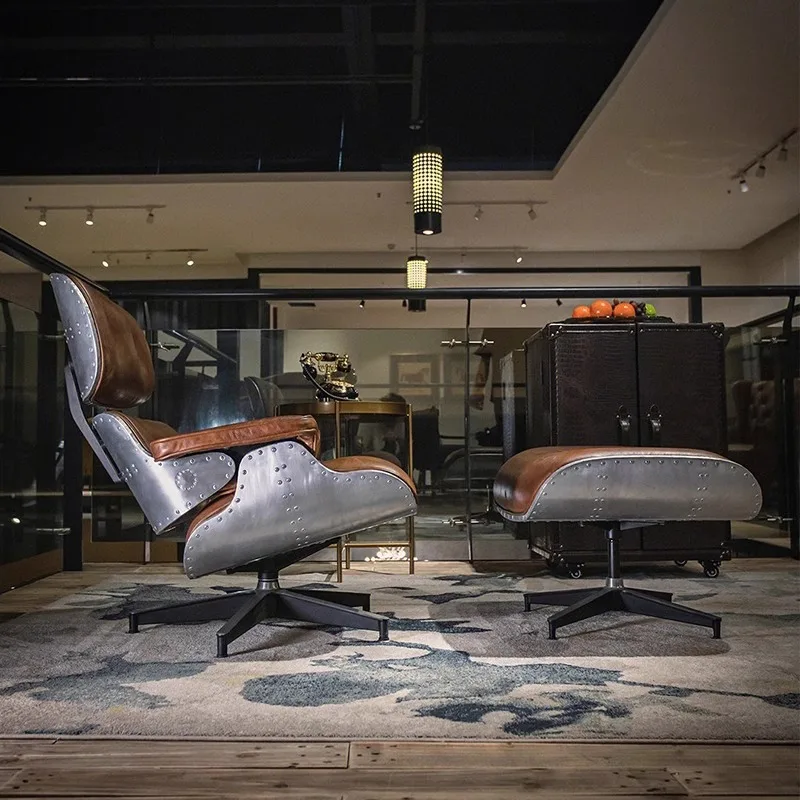 Retro industrial style designer leisure chair arbitration office aluminum leather sofa chair