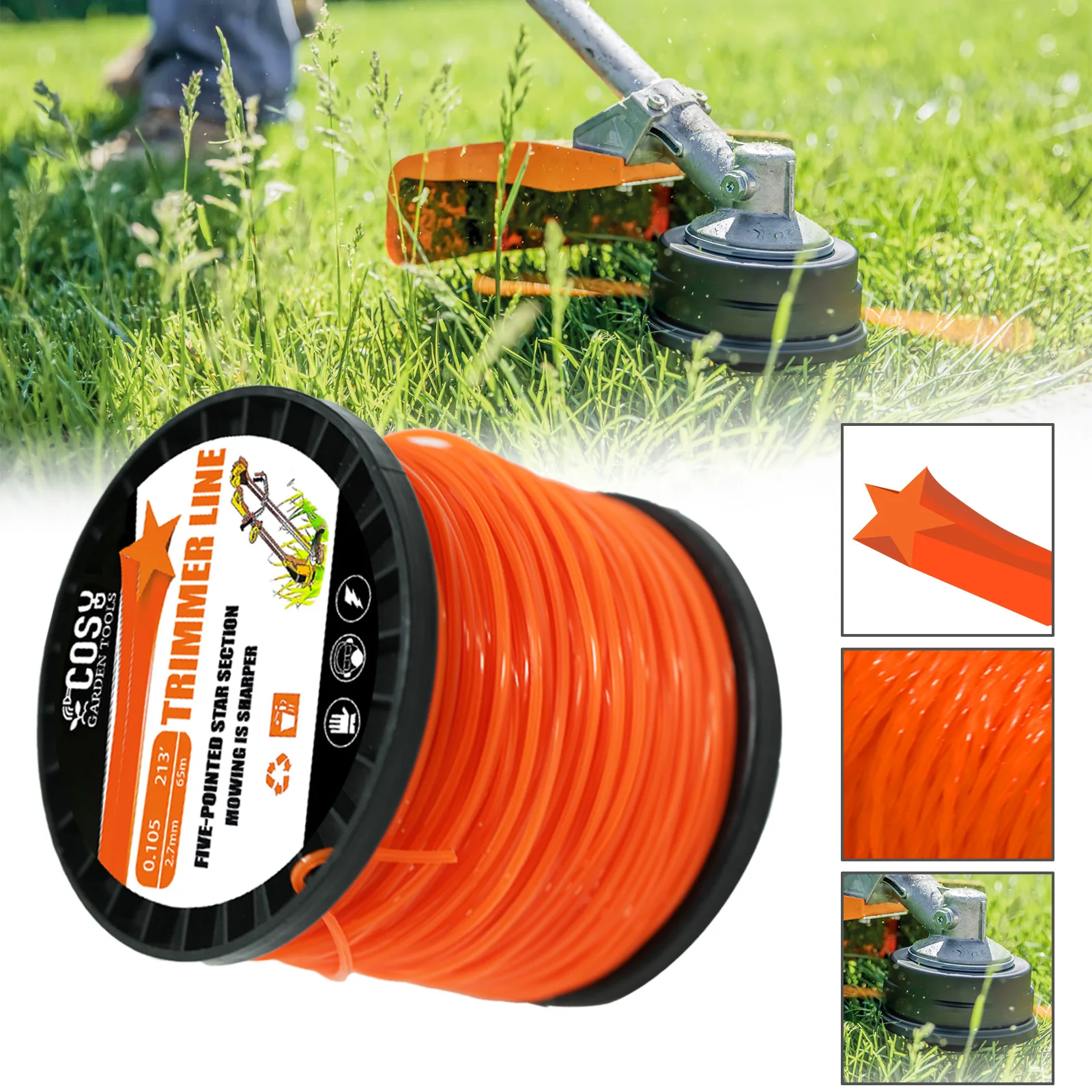 2.7mmx100m Pentagram Nylon Mowing Trimmer Line Trimmer Head String for Grass Trimmer Roll Grass Rope Line Lawn Mower Accessories