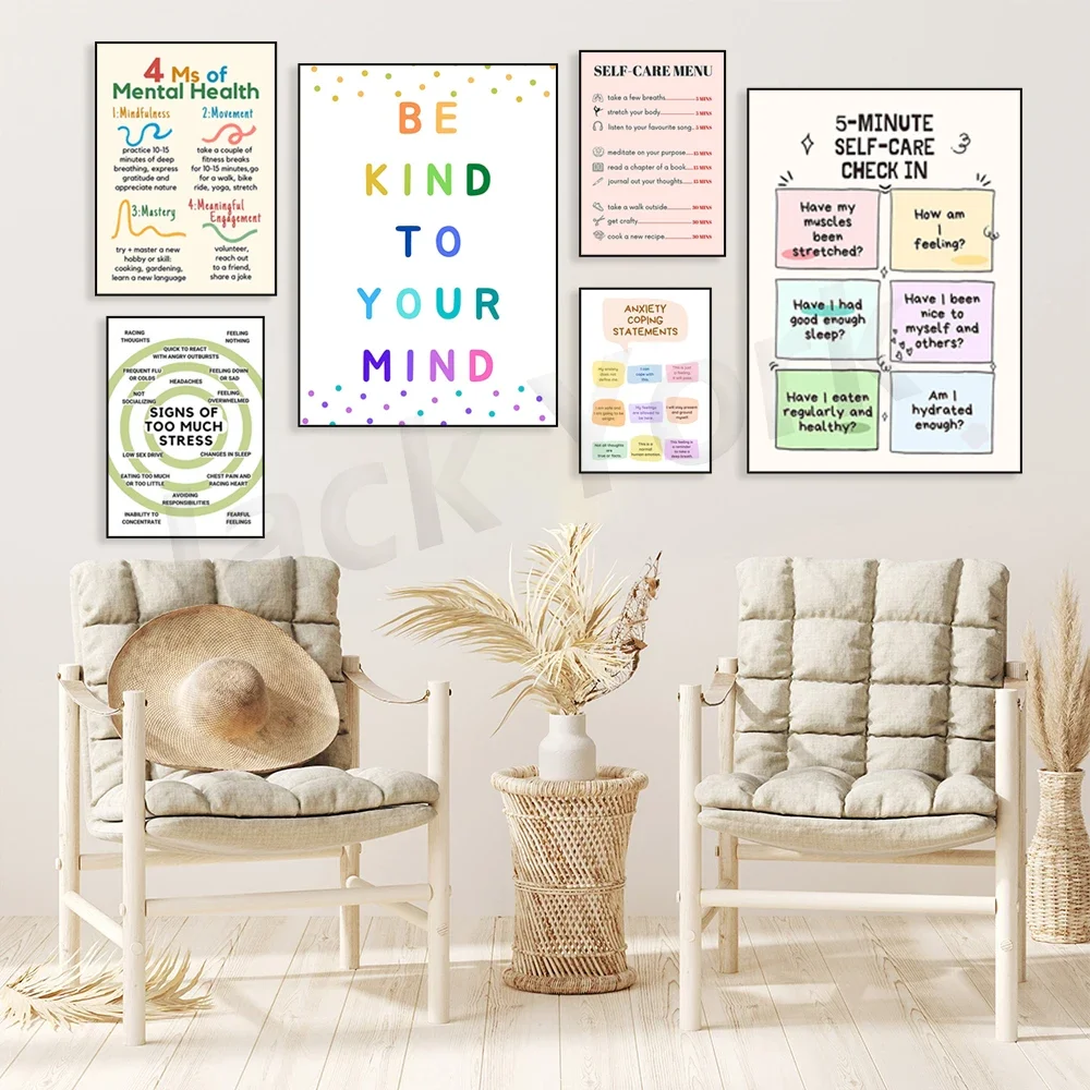 Self Care Check In Poster, Mental Health Art, Well Being Print, School Counselor Office Wall, Therapist,Therapy,Wellness Decor
