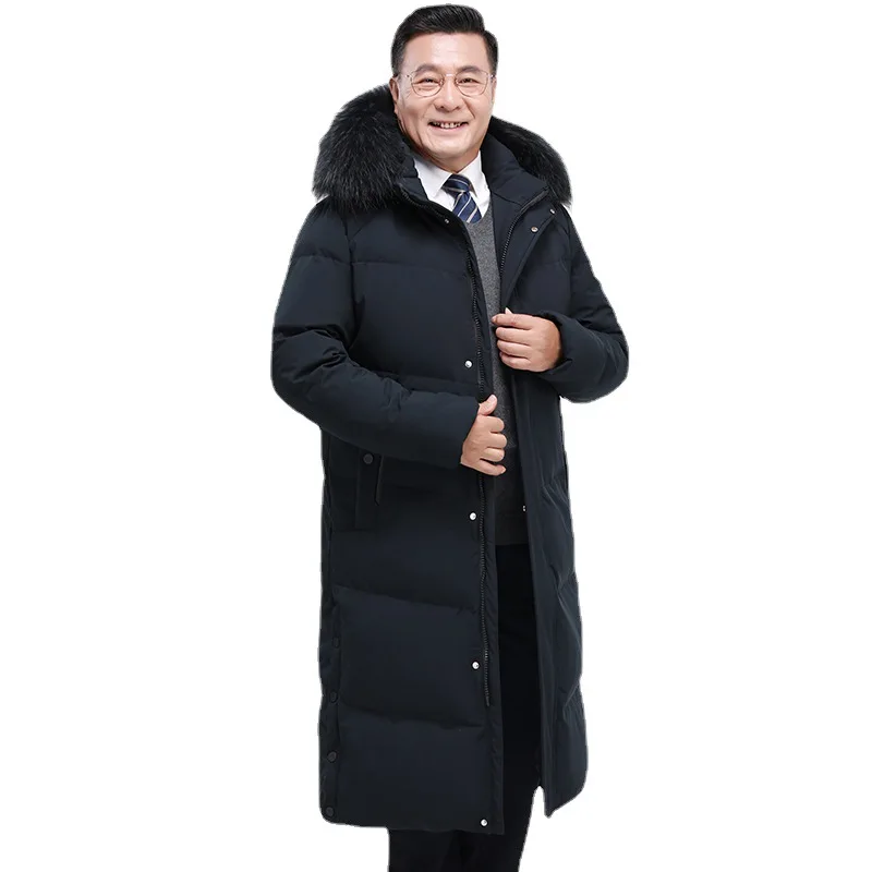 Down Jacket Men High Quality Winter Men's Length Thickened Warm White Duck down Outerwear Male Puffer Coat Man With Fur Hood