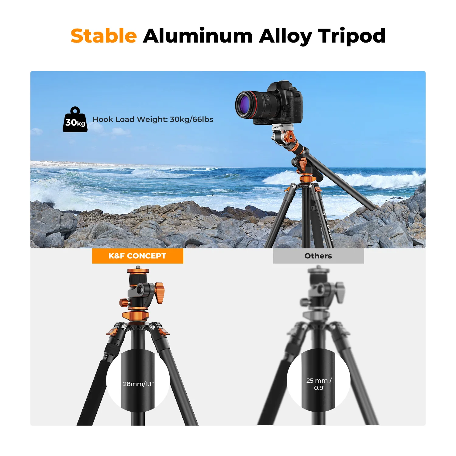 K&F Concept 91inch/2.3m fluid head tripod video tripod Reversible Detachable Monopod Transverse Center Column horizontal 360°