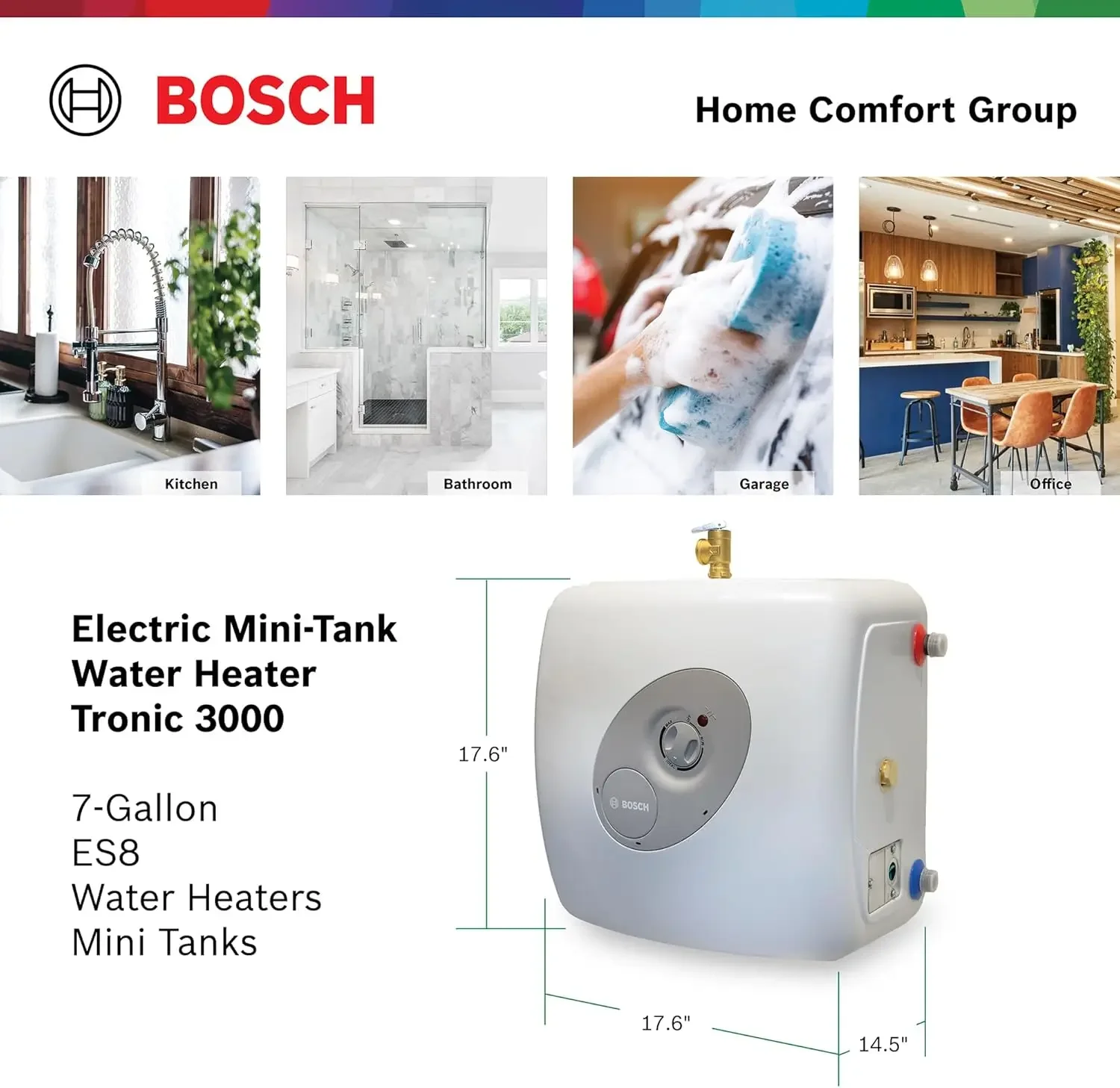 Electric Mini-Tank Water Heater Tronic 3000 T 7-Gallon (ES8) - Eliminate Time for Hot Water - Shelf, Wall or Floor Mounted