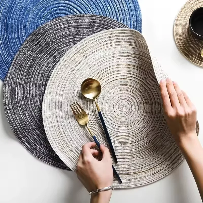 Round Placemat Nordic Style Cotton Yarn Ramie Woven Cup Mat Heat Insulation Plate Mat Anti-scald Non-Slip Coaster Dish Mat