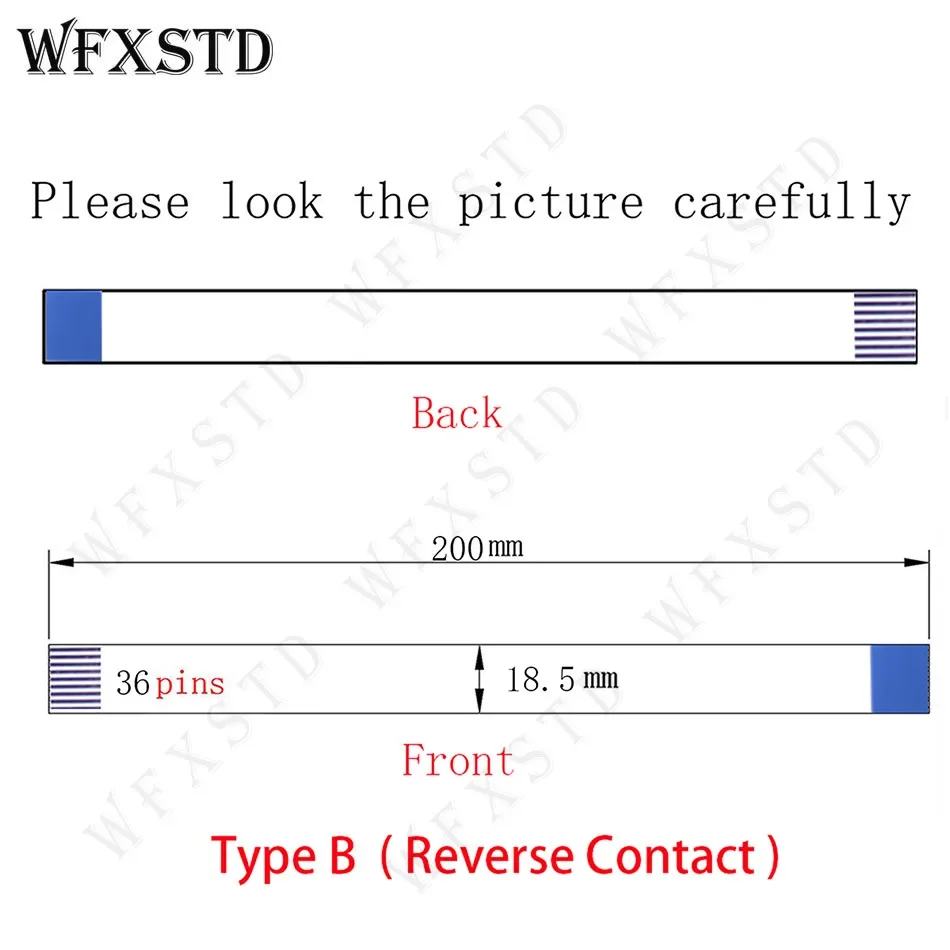 36Pins 18.5mm 20cm TypeB New Flex cable AWM 20706 105C 60V VW-1 or Other Two Side Copper Reverse Side contact