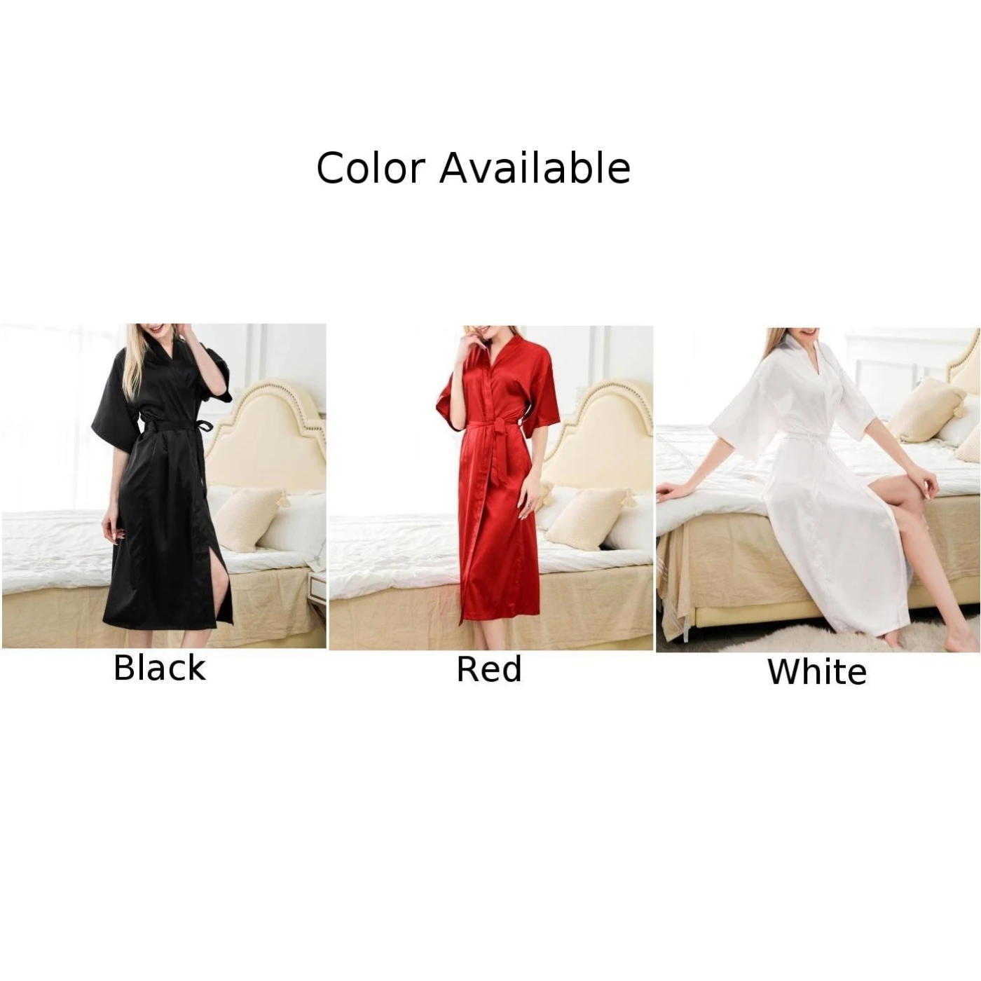 Womens Satin Long Robe Wedding Dressing Gown Sleepwear Lingerie Nightdress Bathrobe Dressing Long Gowns Silky Night Wear Gown