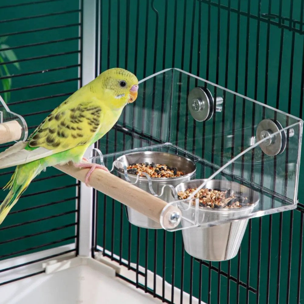 Acrylic Cage Mounted Bird Feeder Large Capacity Anti Splashing Bird Food Dispenser Anti-spread Hangable Parrots Food Container