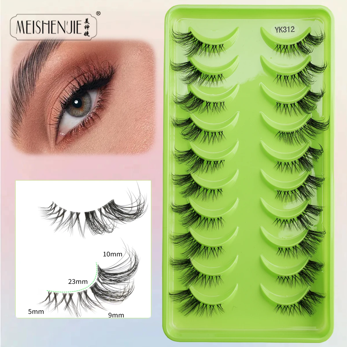 Cílios de Raposa Falsa, Alado, Liso, Fofo, Cílios Falsos, Reutilizável, Quente, Metade, Falso, Ferramenta de Maquiagem, 3 Pares, 10 Pares