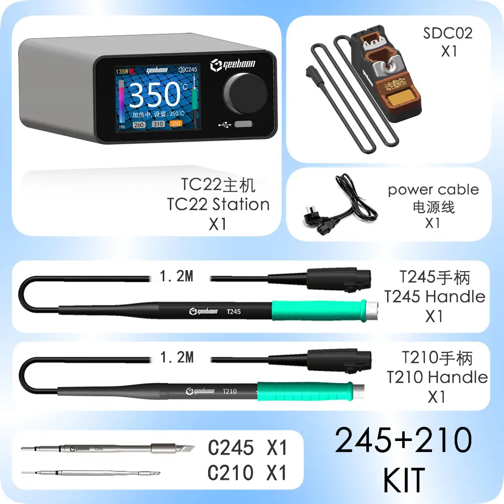 GEEBOON TC22 240W Soldering Station Kit with SDC02 Soldering Iron Stand + T245/T210  Handle + C245/C210  Soldering Iron Tip