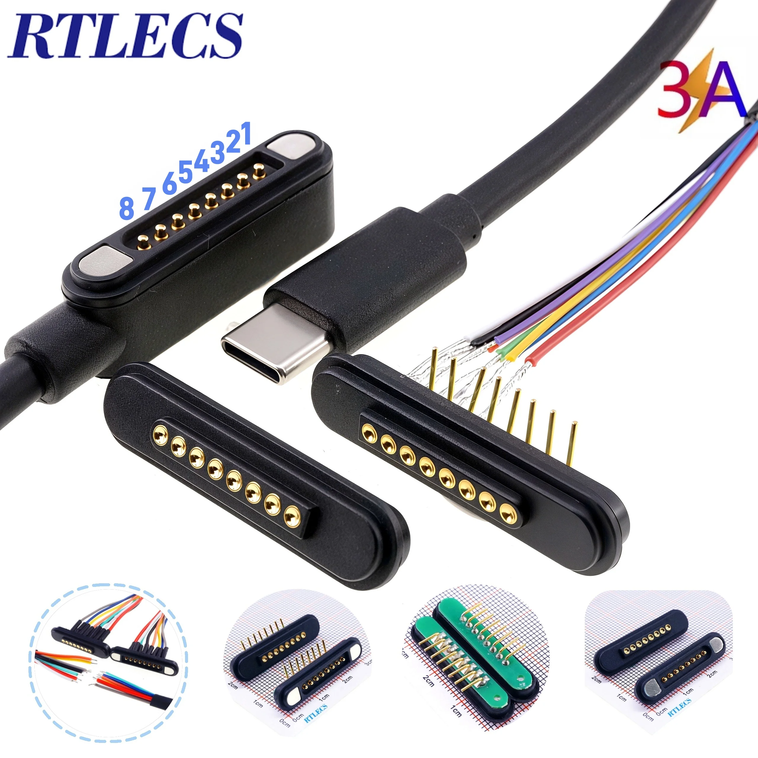 1/5/20 Pairs Magnetic PogoPin Connector 8-Position 3A Type-C Cable Data Transmission Pitch 2.2mm Spring Loaded DC Power Charger