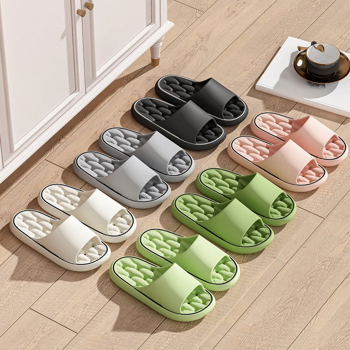 Big Size 48 49 Bathroom Slippers Leaking Quick-Drying Couples Home Shower Shoes Men Light Beach Flip Flops Women Swimming Slides