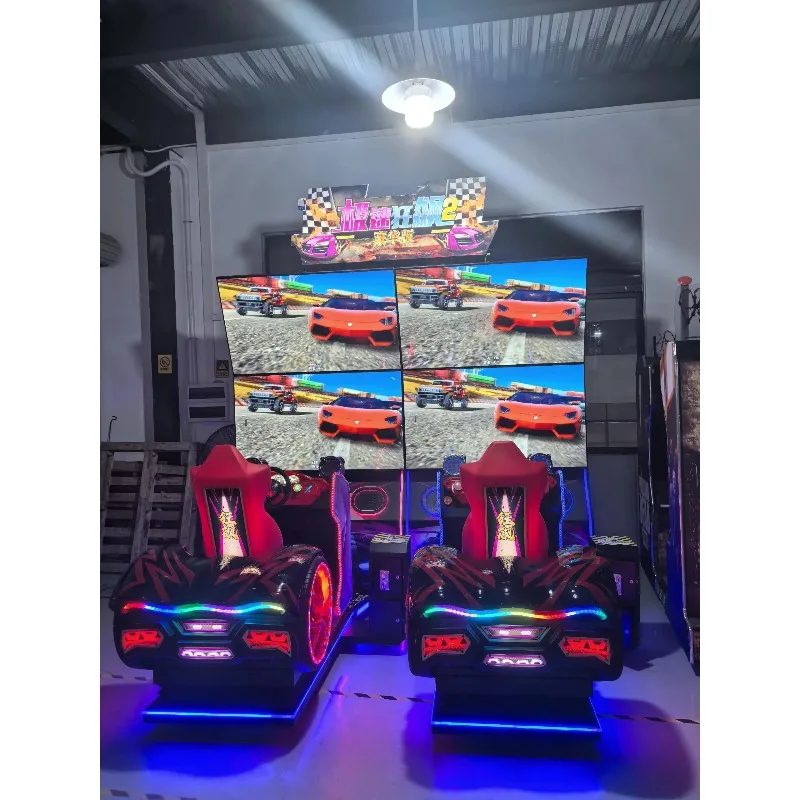 English Language Racing Car Simulator Game Machine Dynamic Four Screen Coin Operated Arcade Entertainment  Customized