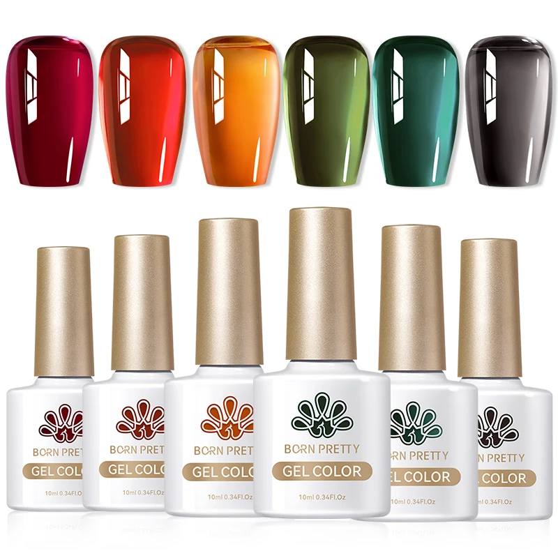 

BORN PRETTY 6 шт. полупрозрачный желе телесный гель-лак для ногтей, осенний красочный замачиваемый УФ-светодиодный полуперманентный лак для дизайна ногтей