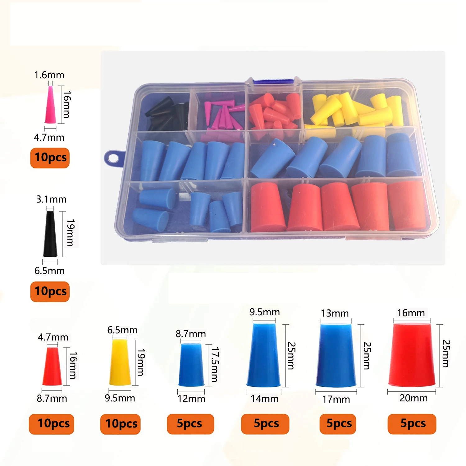60 قطعة من سدادات الثقب المصنوعة من السيليكون على شكل مخروطي، مجموعة قابس إغلاق مقاومة لدرجات الحرارة العالية، تستخدم لإغلاق الثقب في العبوات الكهربائية المطلية بالرش