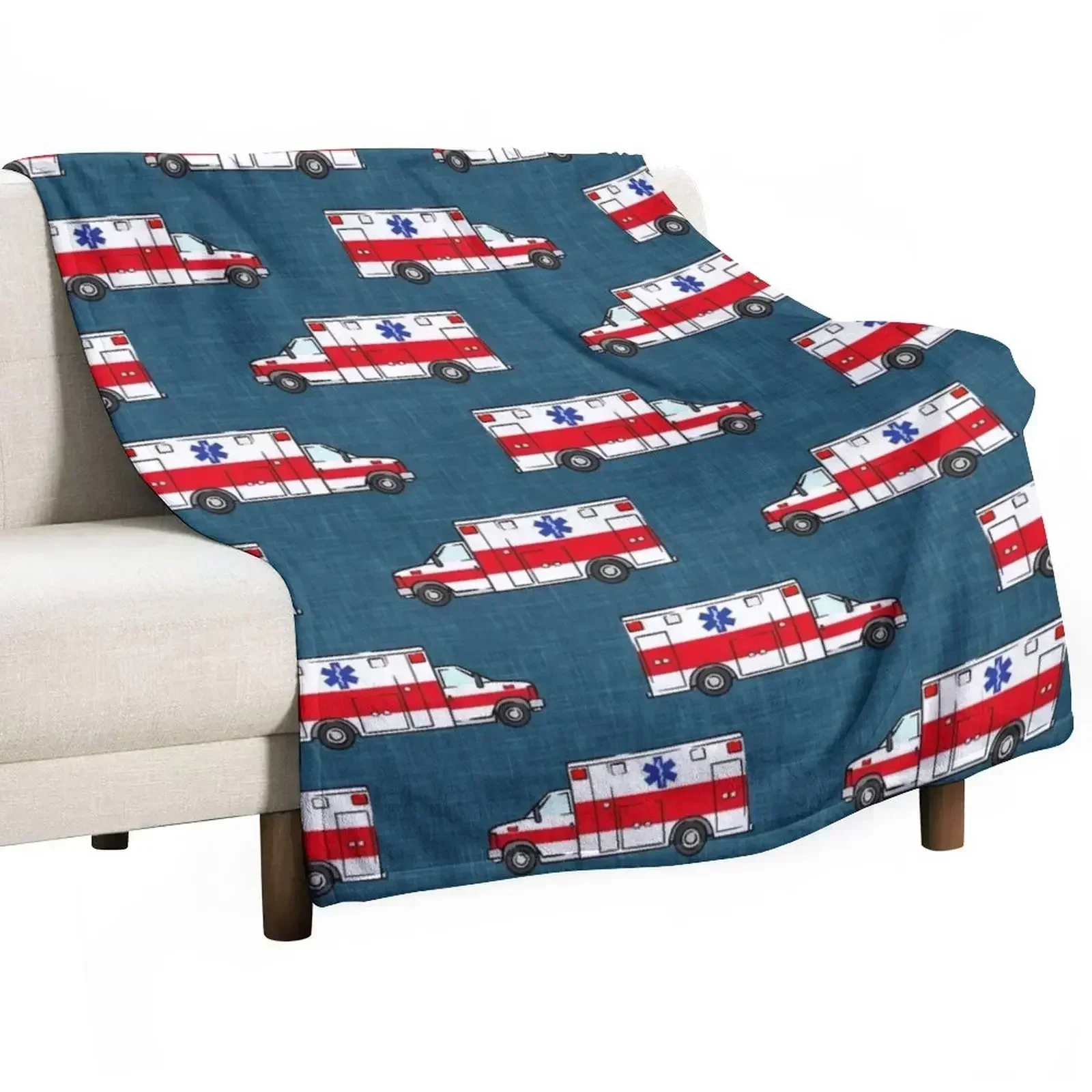 Ambulance on Dark Blue Throw Blanket Moving Soft Beds Bed covers Blankets For Sofas Decorative Throw cosplay anime Blankets