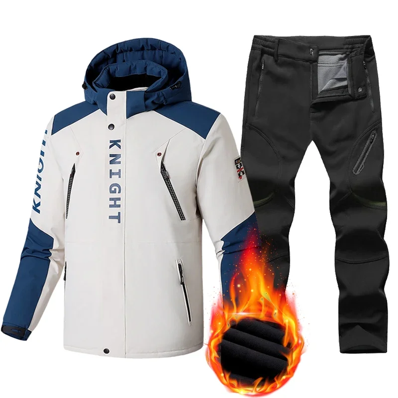 Plus Größe 8XL Ski Anzug Männer Winter Warme Fleece Ski Jacken und Fleece Hosen Männer Winddicht Schnee Mantel Outdoor Snowboard Camping