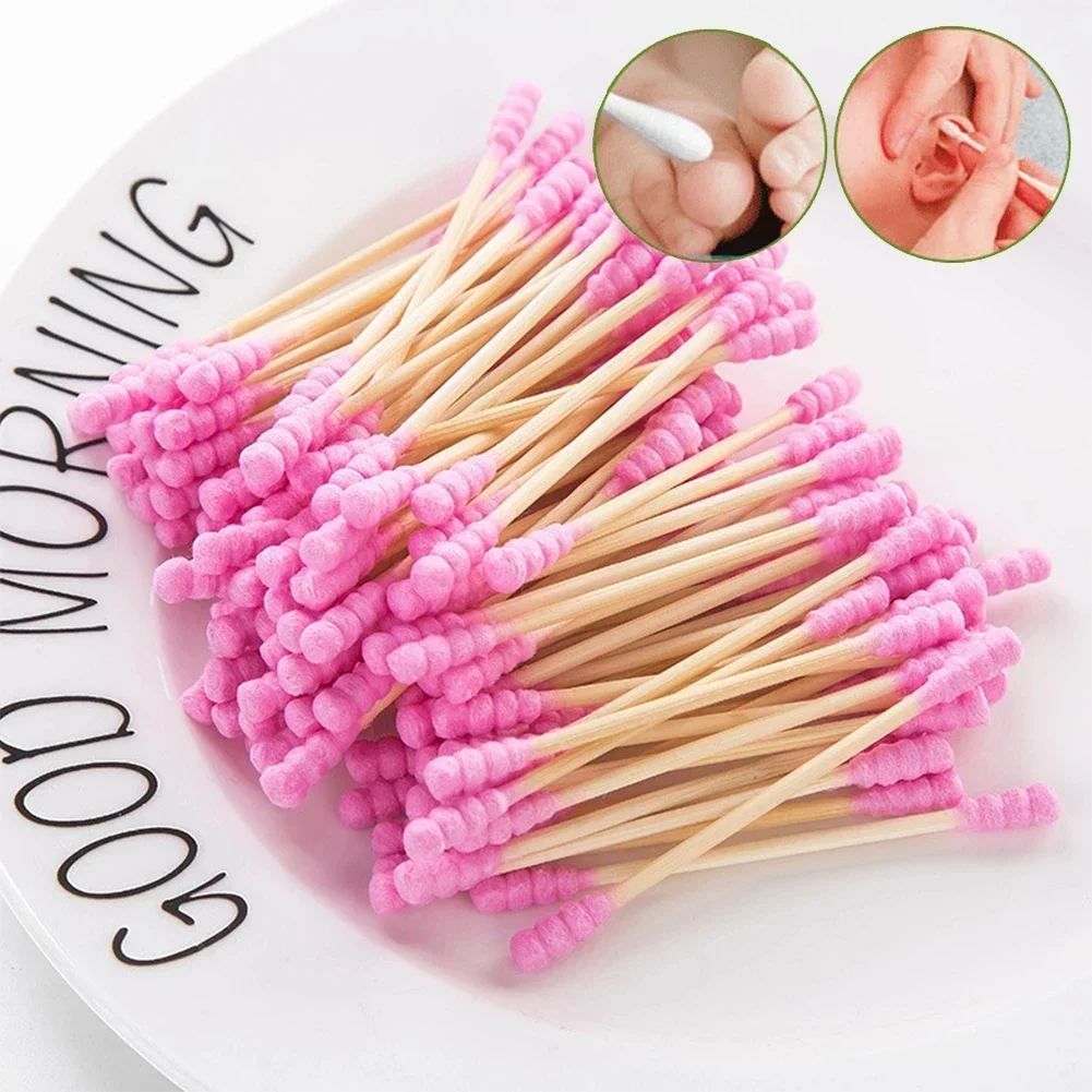 100pcs Double Head Wood Cotton Swab Nose Ears Cleaning Women Makeup Tools Lipstik Cotton Buds Tip Sticks Bastoncillos Oidos