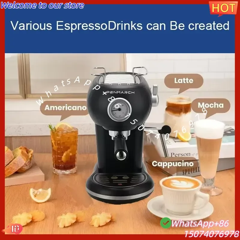 2026New style Household Aluminum Alloy 15-bar Coffee Machine with 1.2L Detachable Transparent Water tank and High Pressure