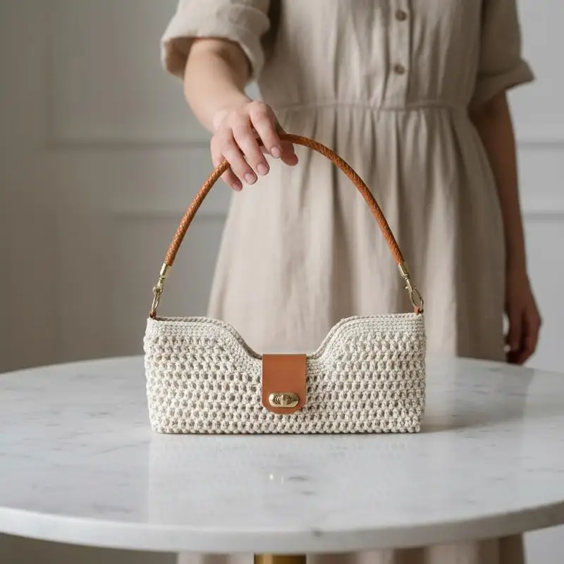 DIY Crochet Handbag Sew On Snap Closure Leather Snap Bag Buckle Purse Closure Fasteners Handbags Button Shoulder Bag Accessories