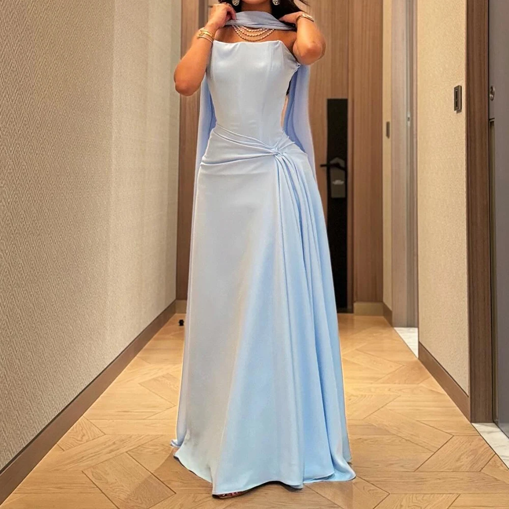 Customized Modern Pleats Ribbons Strapless Evening Dress Graceful A-Line Sleeveless Photo Color Party Gown vestidos para mujer