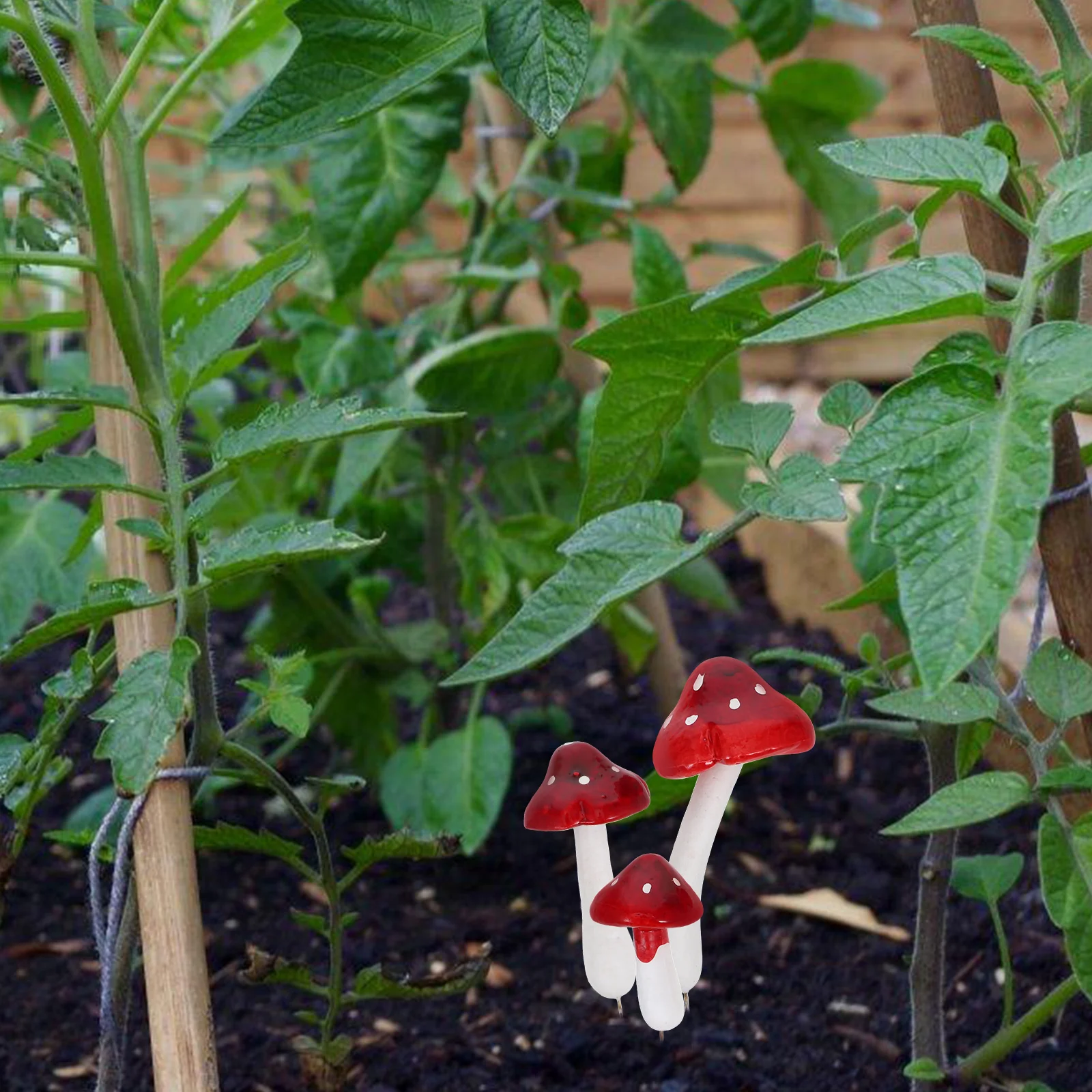 

6pcs Red Artificial Foam Mushroom Stakes For Garden Yard Diy Fairy Landscaping Decor Outdoor Indoor Plant Pot Ornament