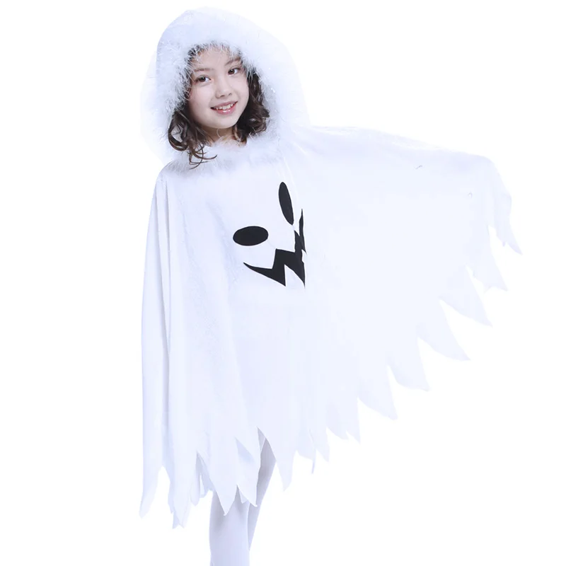 Child Boy Girl Cute White Ghost Demon Glow In The Dark Cape Cosplay Costume Kids Fancy Dress Performance Halloween Theme Party