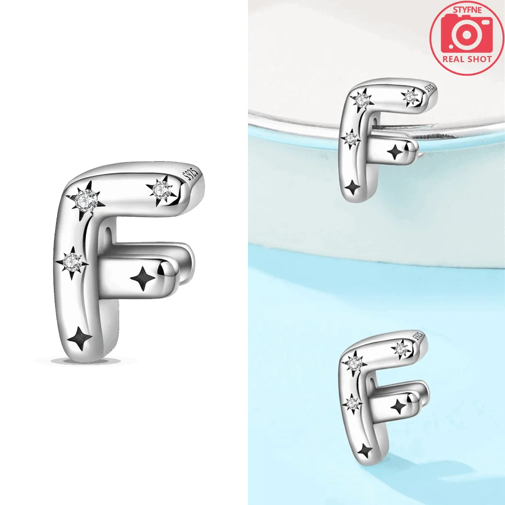 الفضة 925 الأصلي سحر 26 حرف A-Z الأبجدية سحر غرامة الخرز صالح الفضة سوار DIY غرامة مجوهرات النساء الهدايا قلادة #5