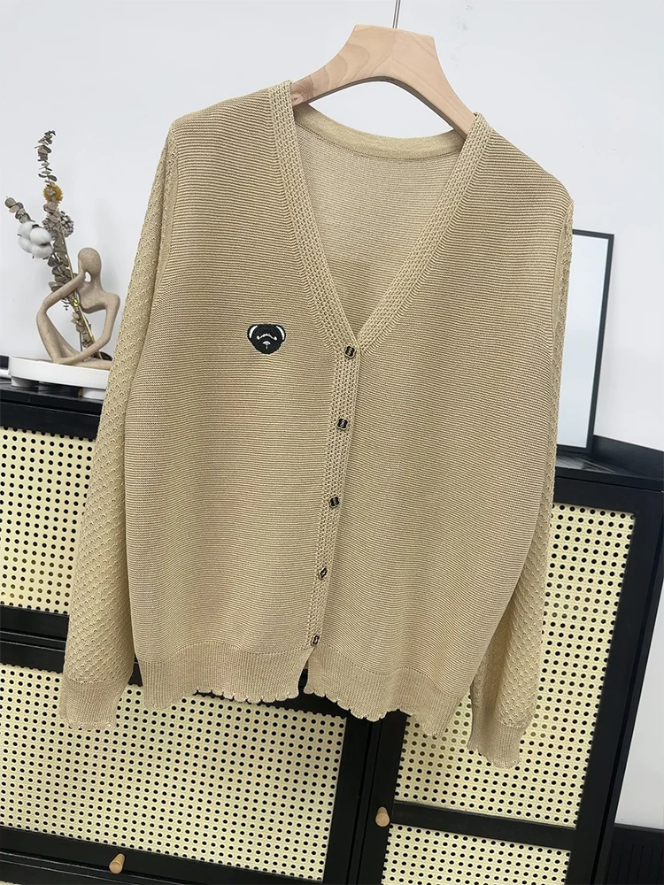 

High Quality Summer Light and Thin Linen Cardigan for Women's Loose Fitting Ice Silk Knitwear Outerwear