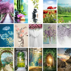 Arch Door Sticker Self Adhesive Plant Flowers Photo 3D Wallpaper Whole Door Wrap Cover Mural Poster Home Room Doors Decoration