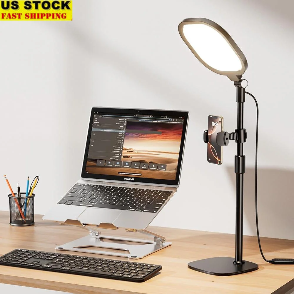

Dimmable Desk Ring Light USB Powered Stand Phone Holder 3000K-6500K Adjustable Brightness Lighting Video Conference Zoom Call