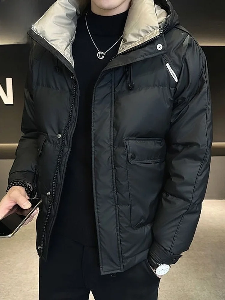 

Men's ort Hooded down Jaet Thiened Warm Windproof Outerwear Casual Sle Polyester Fiber Fill Power 50% White D...