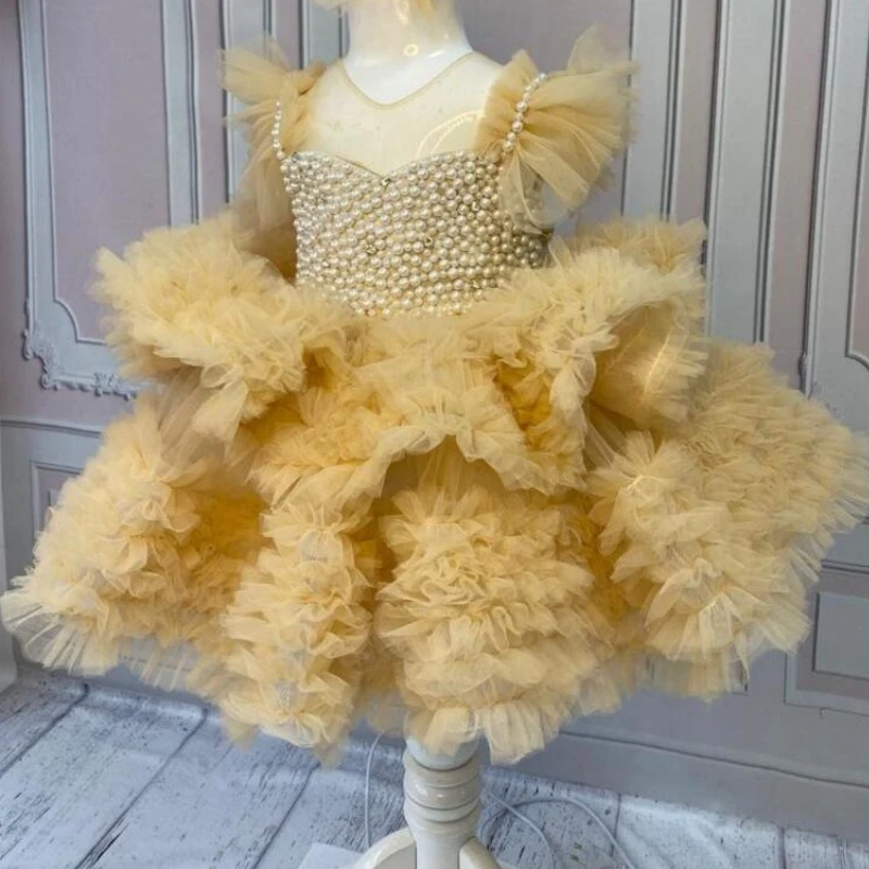 Robe à Fleurs Vertes en Tulle Bouffant à Plusieurs Niveaux, Haut Perlé avec Nministériels d en Fibre, pour Mariage, ixd'Anniversaire, Banquet, Princesse