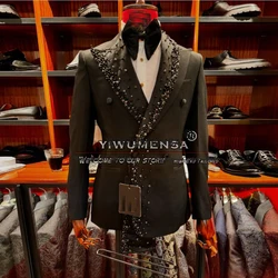 Luxury Jewelry Ornament Wedding Tuxedos 2 Pieces Groom Dinner Party Male Prom Blazers Formal Party Men Suits Tailored Man Dress