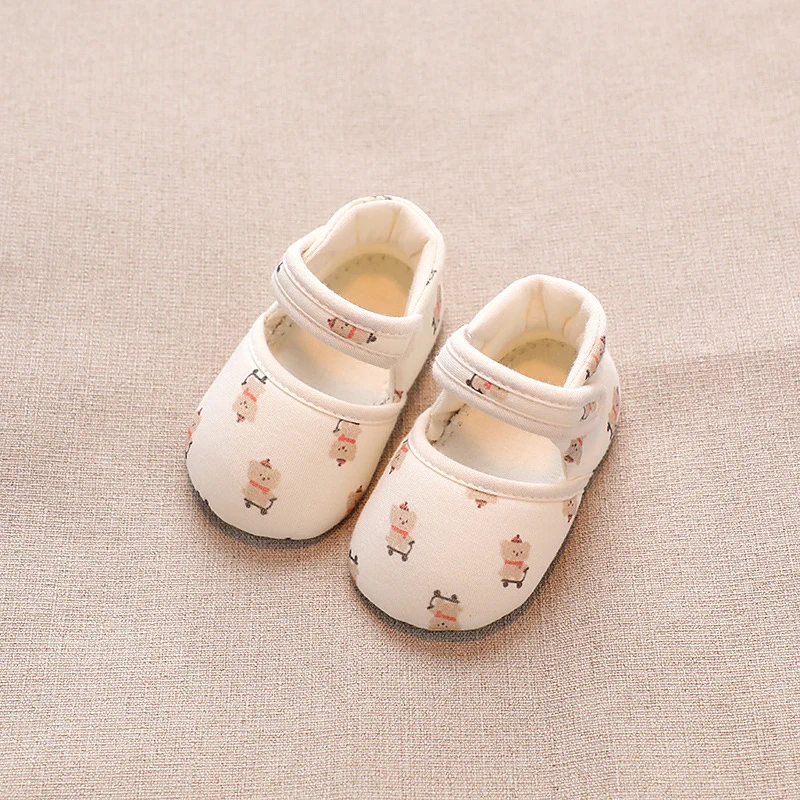 Baby Boys Girls Crib Shoes Cute Bear Print Infant First Walking Shoes Non-Skid Sneakers