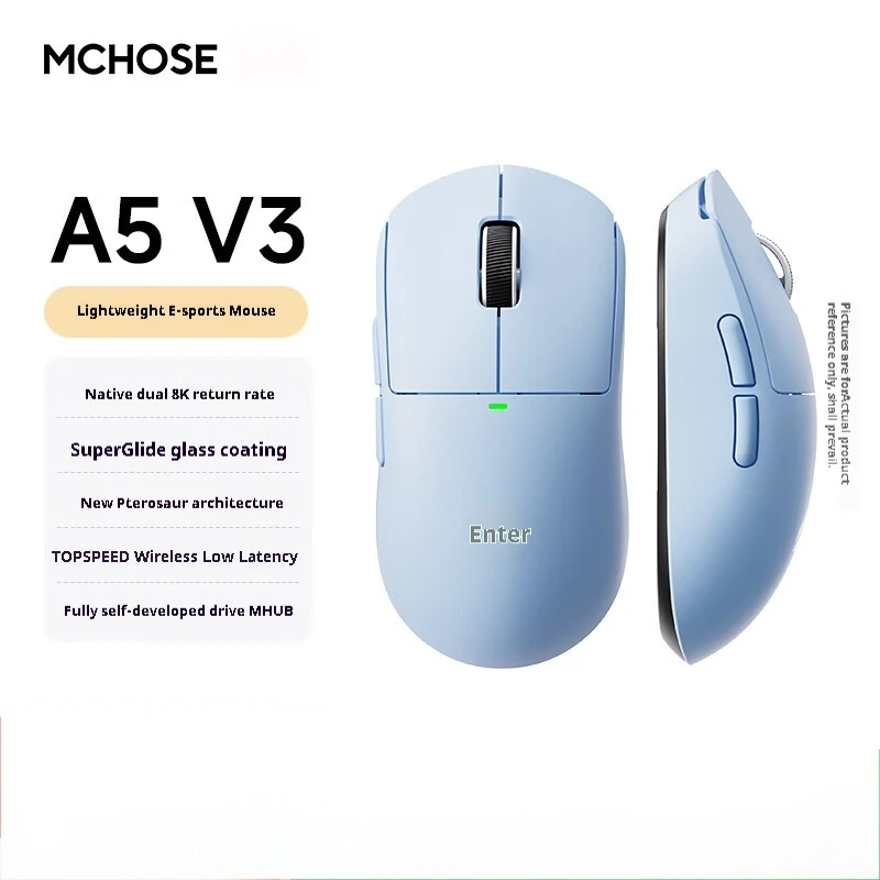 

Беспроводная мышь MCHOSE A5 V3, легкая конструкция, высокая производительность, датчик PAW3395, поддержка беспроводной + проводной, двойной, скорость опрокидывания 8k