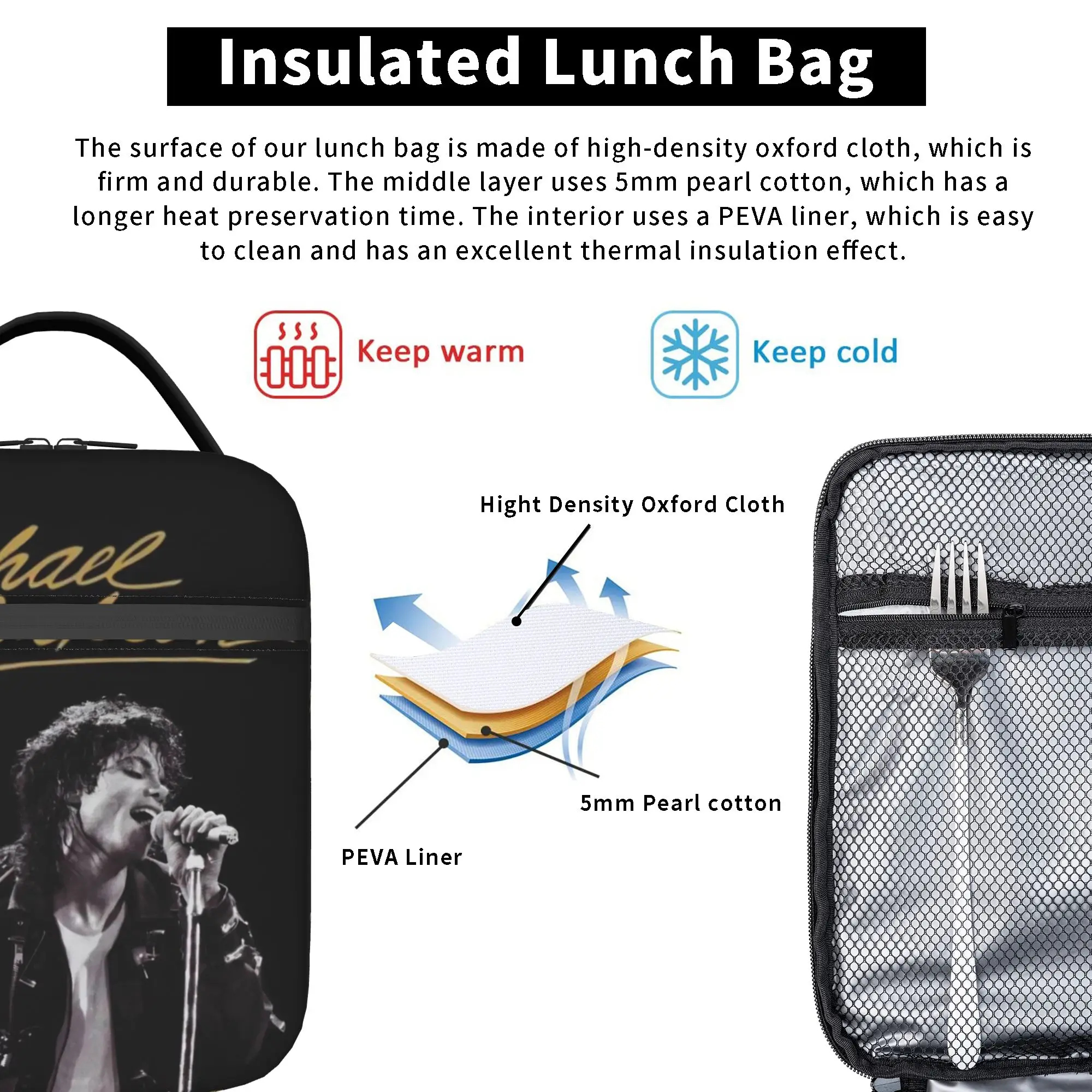 Isolierte Lunchtaschen Singer Michael Jacksons MJ Tour 2026 Merch Food Box INS Trendige Thermo-Kühlbox für die Schule – Detail 5