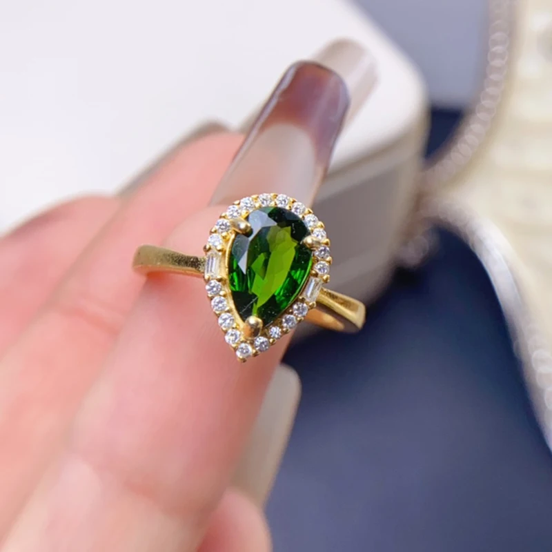 

Natural Diopside rings for women silver 925 jewelry luxury gem stones 18k gold plated free shiping items adjustable rings