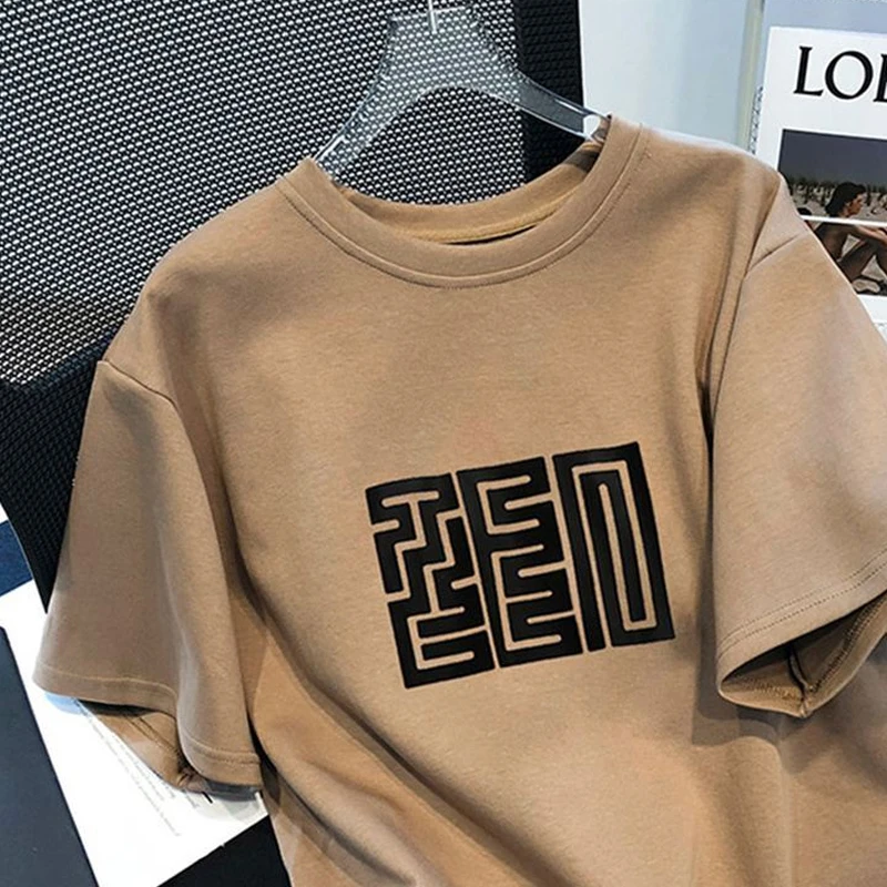 Loose Office Lady Fashion Casual Pullovers Geometric Round Neck Men's Clothing Short Sleeve Comfortable T-Shirts Spring Summer