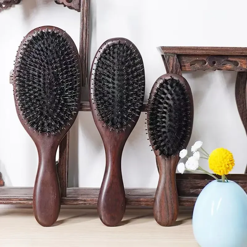 

New Arrival Hair Brush Wood Handle Boar Bristle Beard Comb Styling Detangling Straighten Brown Lotus Boar Bristles Massage Comb