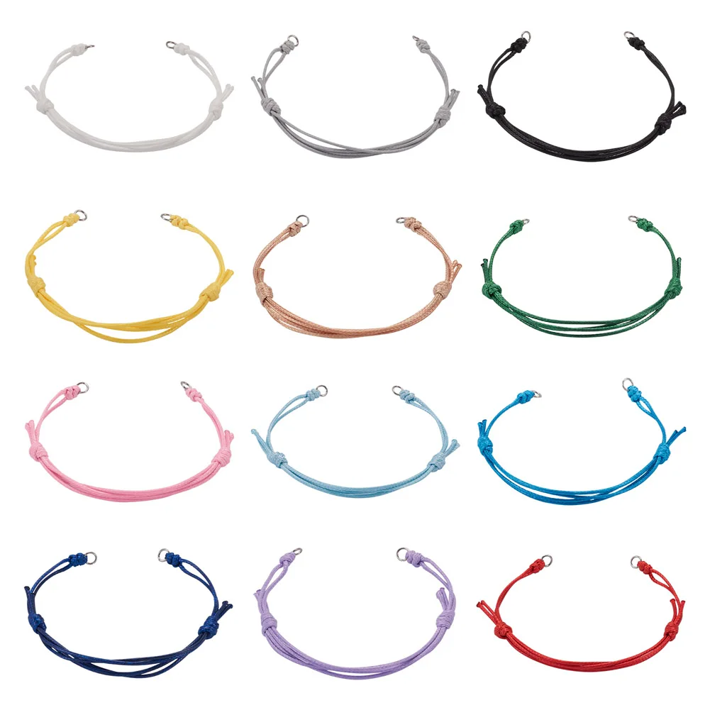 

24Pcs 12 Colors Adjustable Waxed Polyester Braided Cord With Connector Ring for DIY Bracelet Couple Jewelry Makings