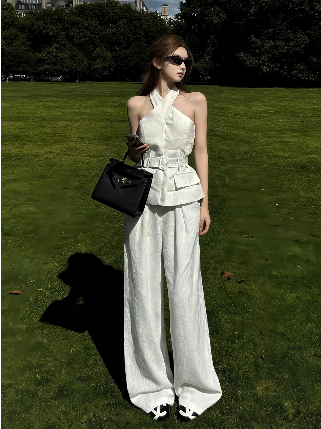 Unique Beautiful White Linen Set Women Summer 2026 Sleeveless Top Wide Leg Pants Two Piece Set Casual Style Versatile Use