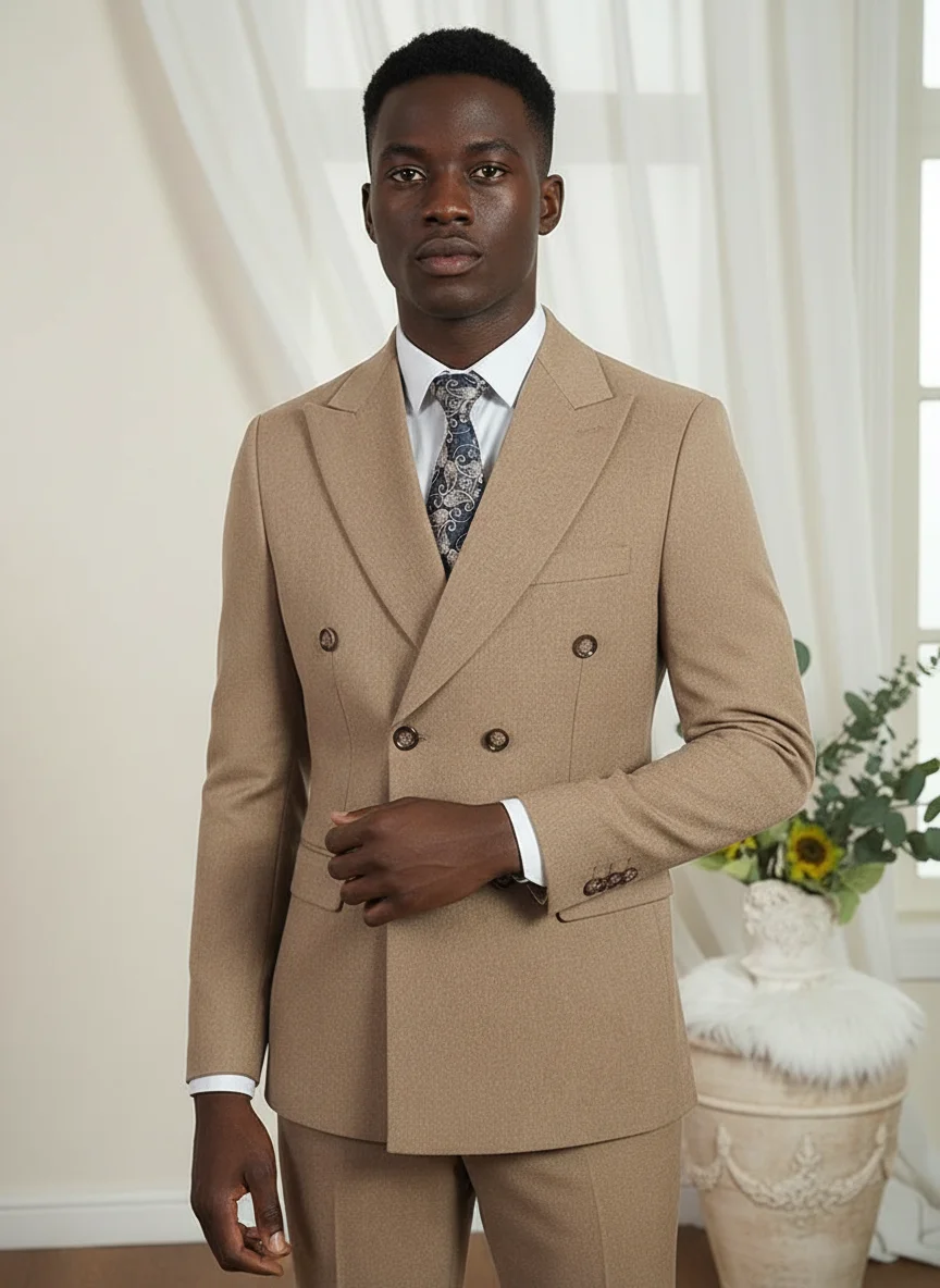 

2-piece set (Jacket + Pants) Elegant Man Suit slim fit Modern Wedding Party Suits for Men Stylish Business office khaki suit