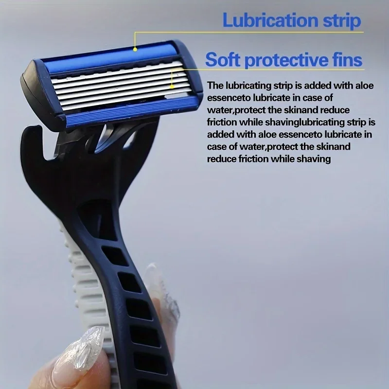 1 Handle + 12 Blade Shaver - Unisex Manual Safety Razor, 6-Layer Stainless Steel Shaving Blades Reusable Razor Head Shaving Tool