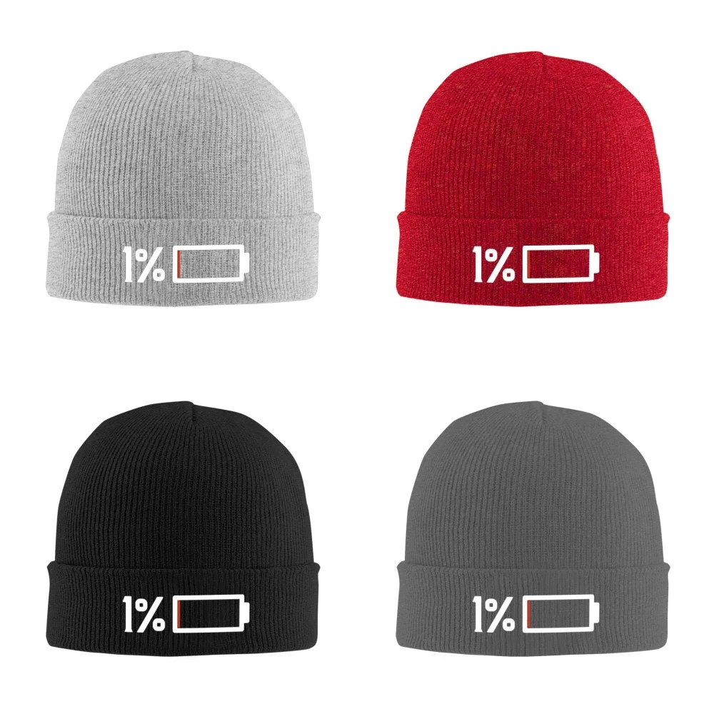 1% Battery Battery Empty Unisex Knitted Hat Outdoor Warm Men Solid Color Crimping Skullies Beanie Cap Hip Hop Winter Ski Caps