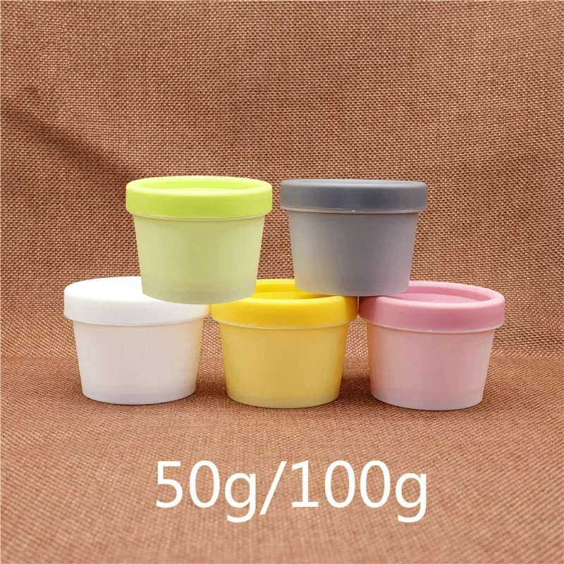 50g 100g Empty Plastic Mask Container Cosmetic Lotion Cream Refillable Jar Bottle Ink Yellow Grey White Green Bowl