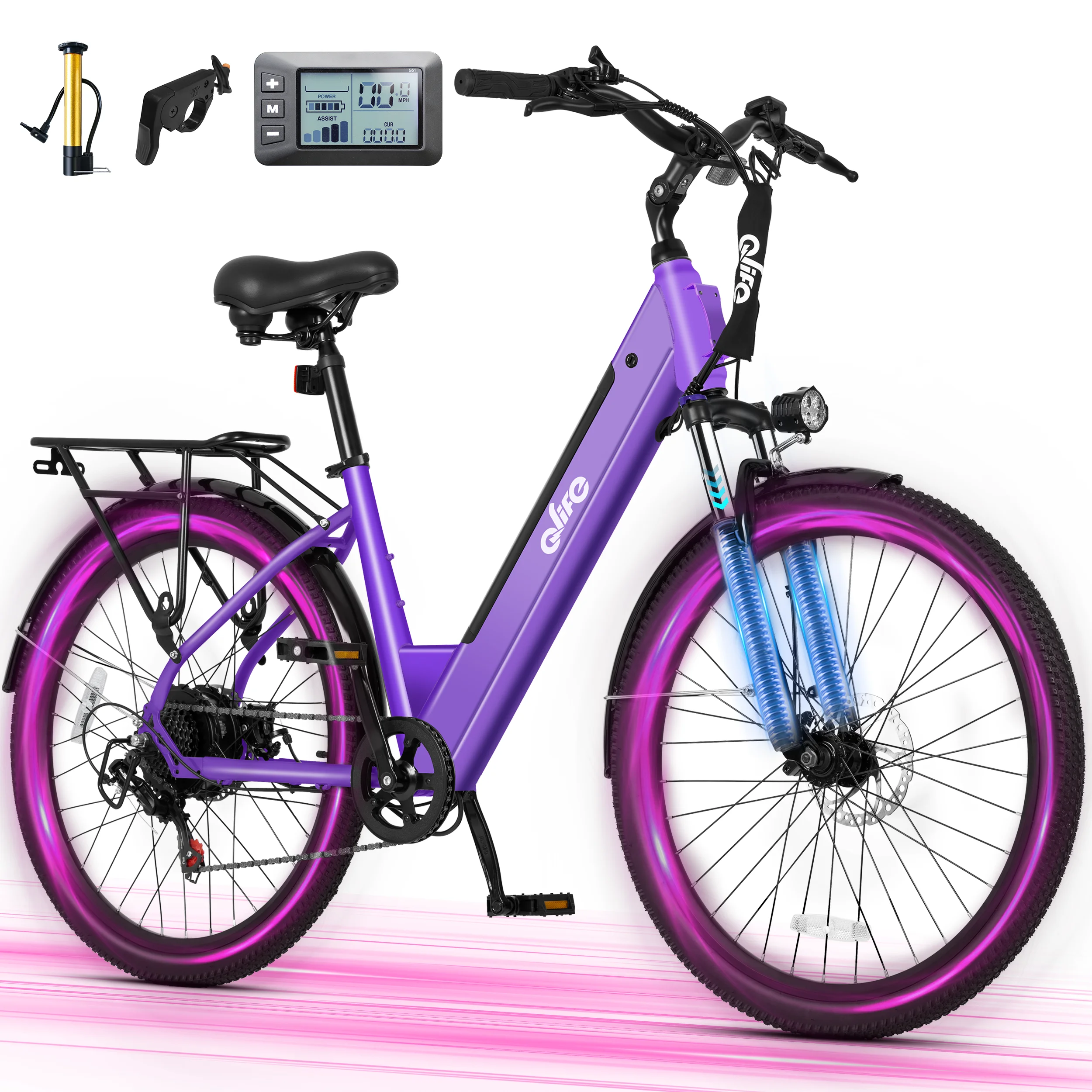 Qlife Cityone ST 2.0  26" Electric Bike for Adults, 1200W Peak Motor 48V 10.4Ah Battery, 28MPH 55 Miles, 7-Speed Electric Bicycle with Front Suspension image 7