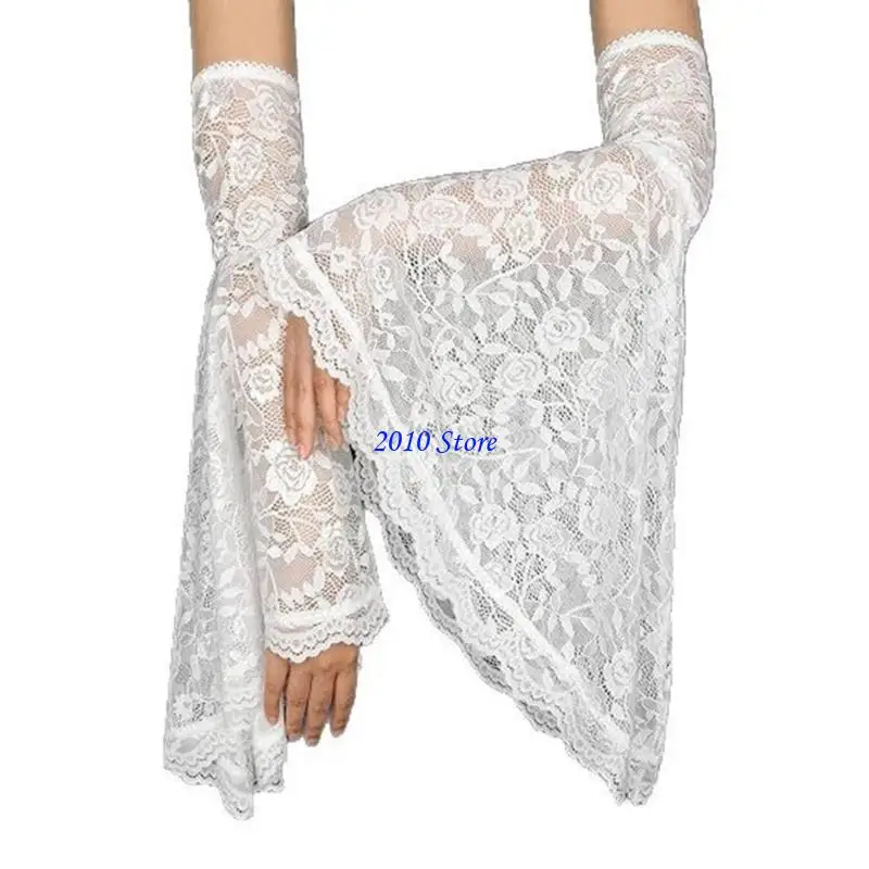 F3MF Cánh tay thoáng khí cổ điển Thiết kế gothic tay áo ren với còng kèn cho sự kiện cosplay và bữa tiệc Halloween