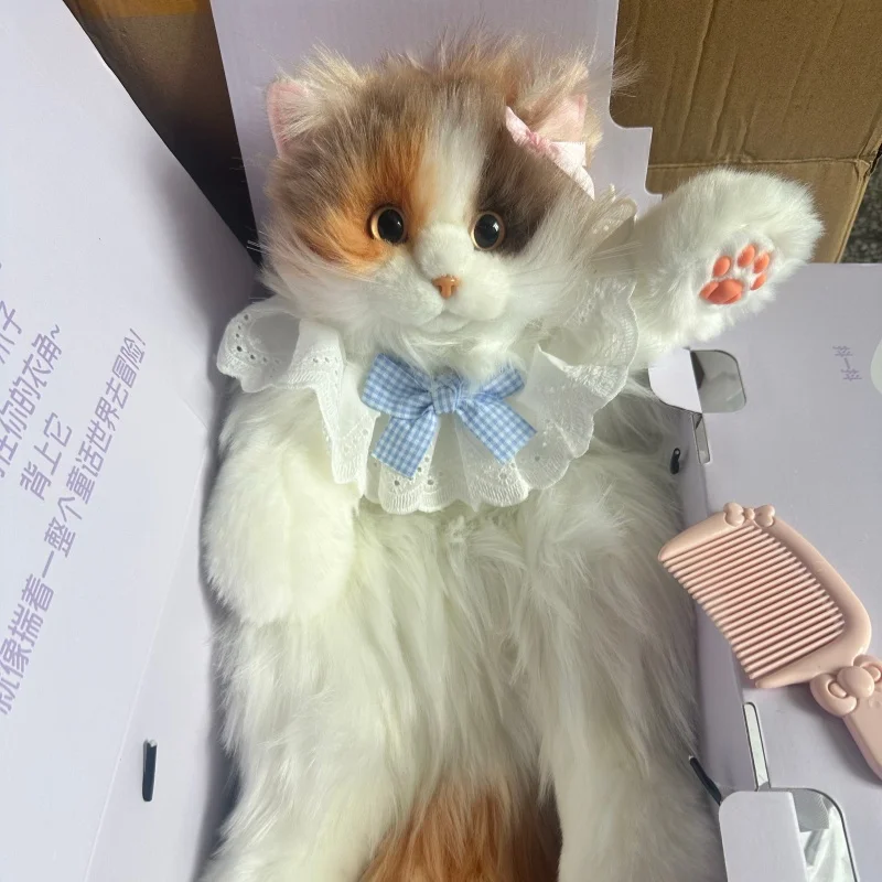 Simulated Flame Calico Cat Plush Backpack Realistic Tricolor Kitty School Bag Soft Stuffed Animal Doll Gift For Kids Travel