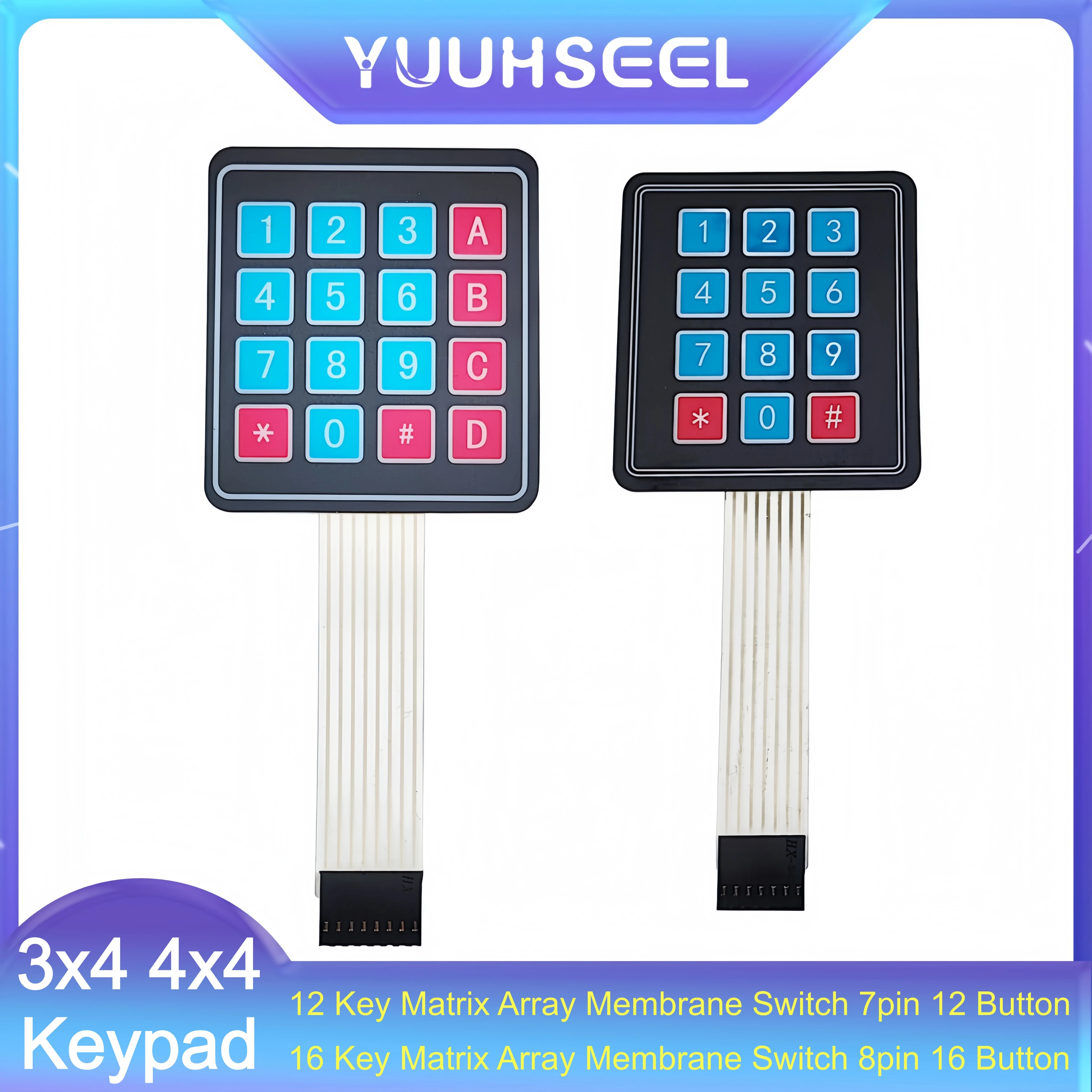 6Pcs 3x4/4x4 Keypad 12/16 Key Matrix Array Membrane Switch 7/8pin 12/16 Button Extended Keyboard for Microcontroller